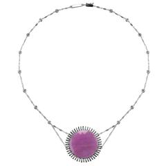 Alexandra Mor Pink Sapphire Slice Pendant Necklace with Bezel-Set Diamond Chain