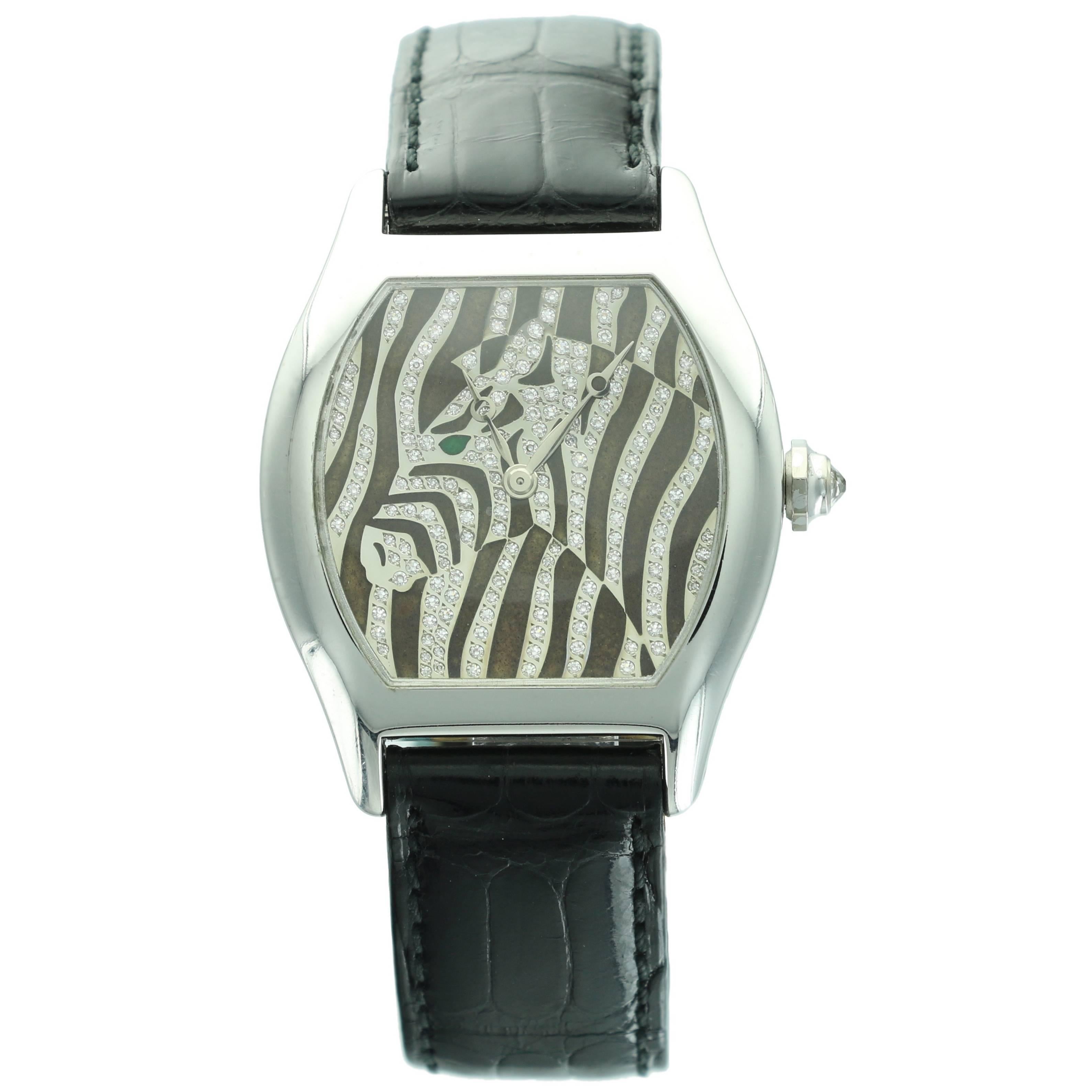 Cartier White Gold Tortue Zebra Wristwatch