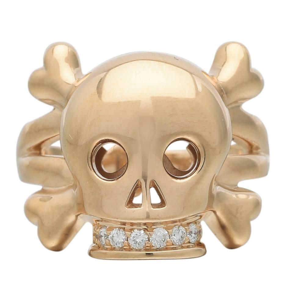 Dior Diamond Gold Skull Motif Ring