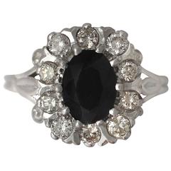 2.85Ct Sapphire & 0.65Ct Diamond, 18k White Gold Cluster Ring - Vintage 1976 8
