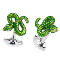 Deakin & Francis English Handmade Green Enamel Snake Striking Cufflinks