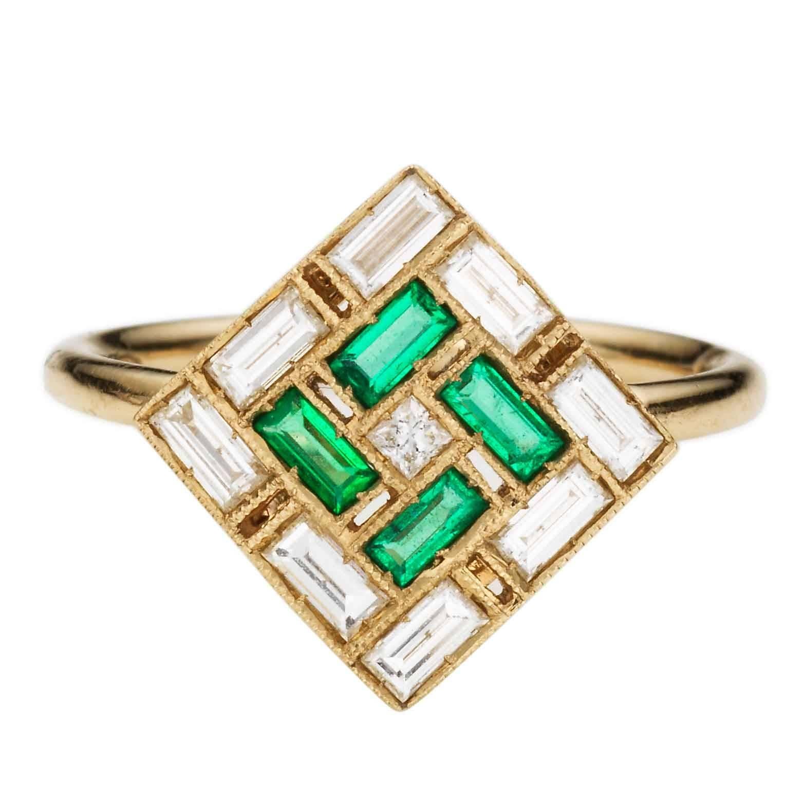 Sabine Getty Emerald Diamond Harlequin Pinky Ring