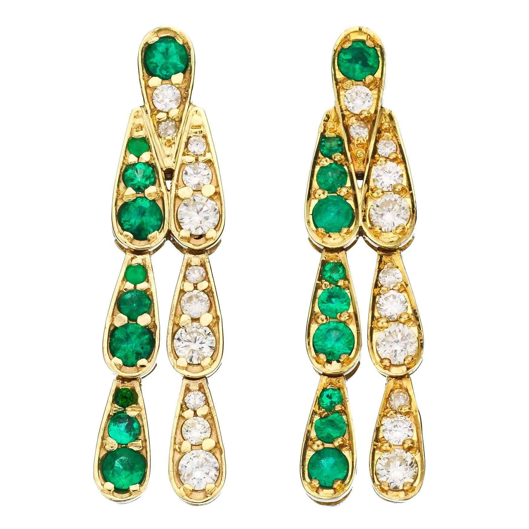 Sabine Getty Art Deco Style Emerald Diamond Gold Harlequin Earrings For Sale