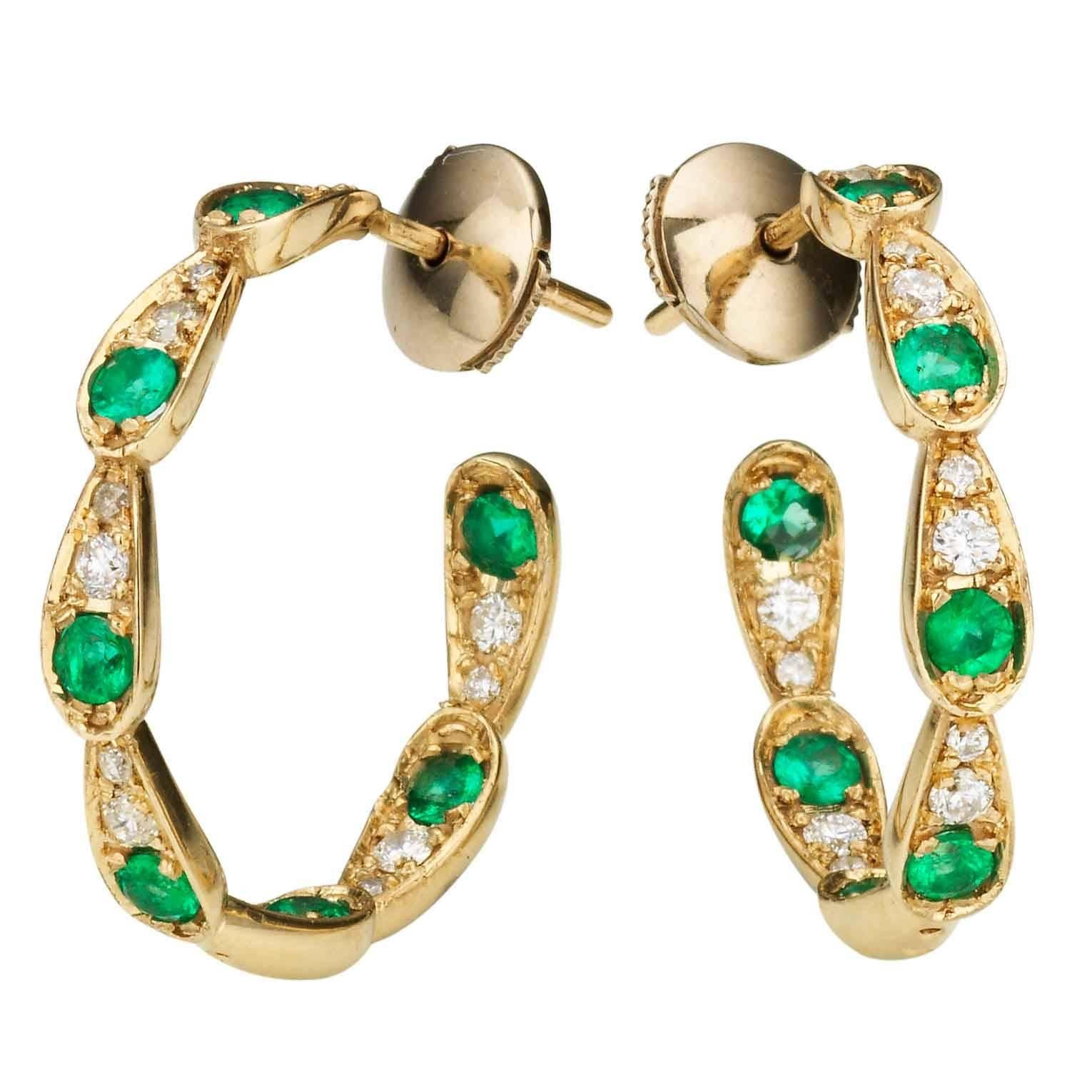Sabine Getty Emerald Diamond Harlequin Hoop Earrings For Sale