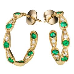 Sabine Getty Emerald Diamond Harlequin Hoop Earrings