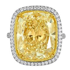 17.18 Carat Cushion Cut Yellow Diamond Gold Platinum Handmade Ring