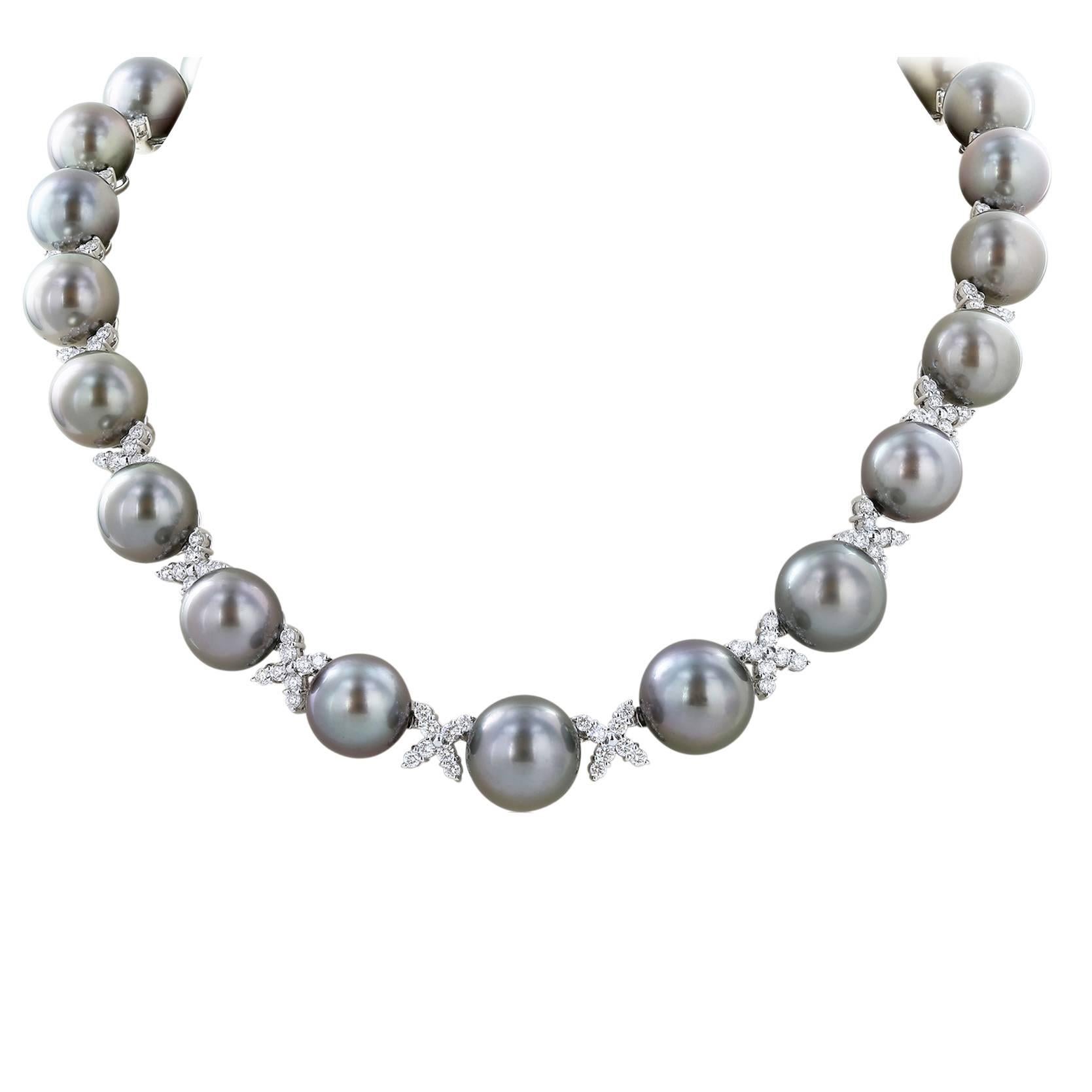 Tahitian Pearl Diamond Gold Necklace For Sale