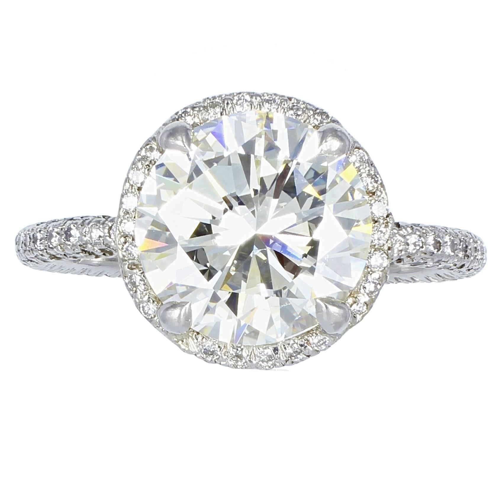 Fred Leighton 3.17 Carat Round Brilliant Cut Diamond GIA Certified Ring For Sale