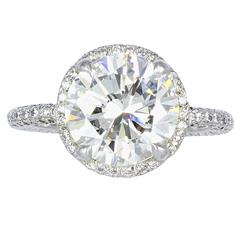 Fred Leighton 3.17 Carat Round Brilliant Cut Diamond GIA Certified Ring