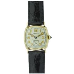 Vintage Cartier Solid Gold Art Deco Cushion Shaped Manual Wristwatch, circa 1930s