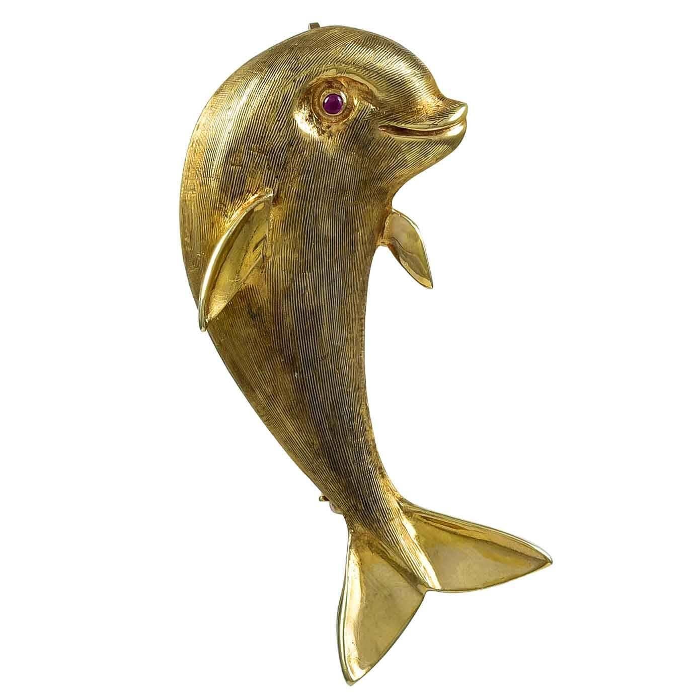 Happy Leaping Dolphin Gold Pin For Sale