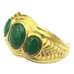 Vintage  Pure Gold Natural Untreated Green Jade Hand Made Ring