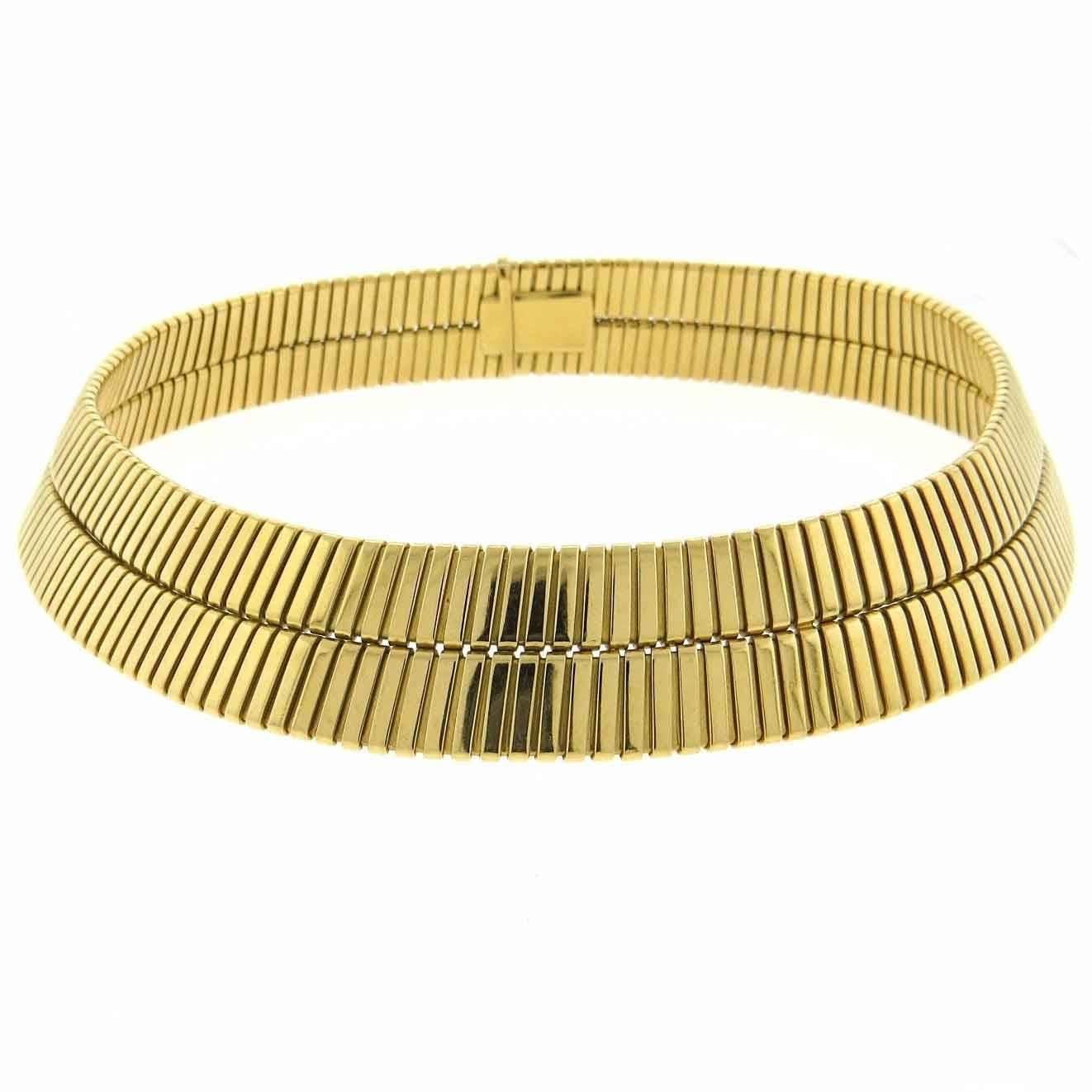 Bulgari Tubogas Wide Gold Collar Necklace