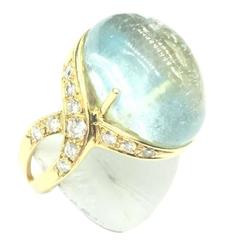 1960's Luth Bijoux French Whimsical Aquamarine & Diamond Gold Ring