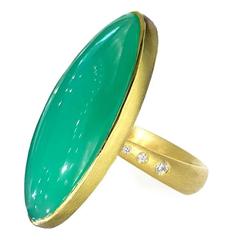 Robin Waynee Blau Grün Marquise Chrysopras Cabochon Diamant Gold Ring