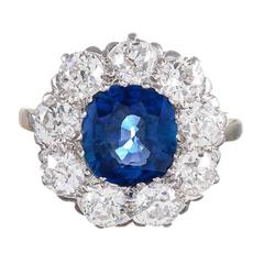 2.63 Carat Sapphire Old European Cut Diamond Cluster Ring 2
