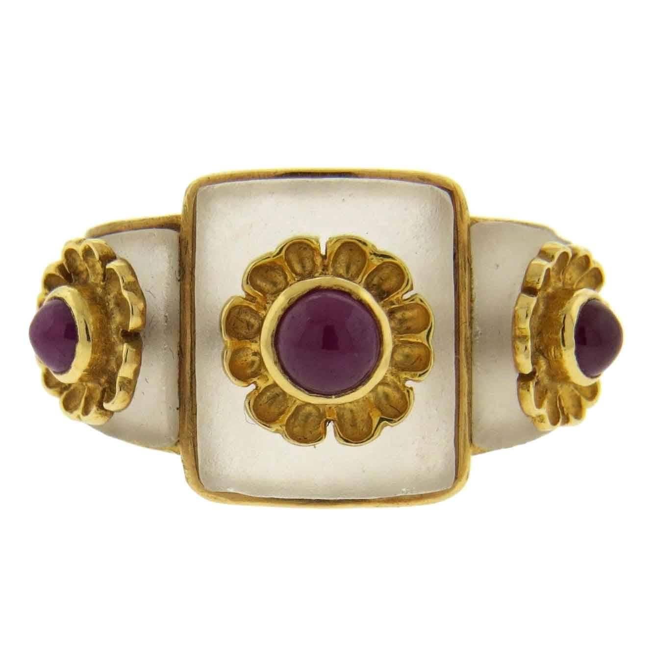 Ilias Lalaounis Frosted Crystal Ruby Gold Ring