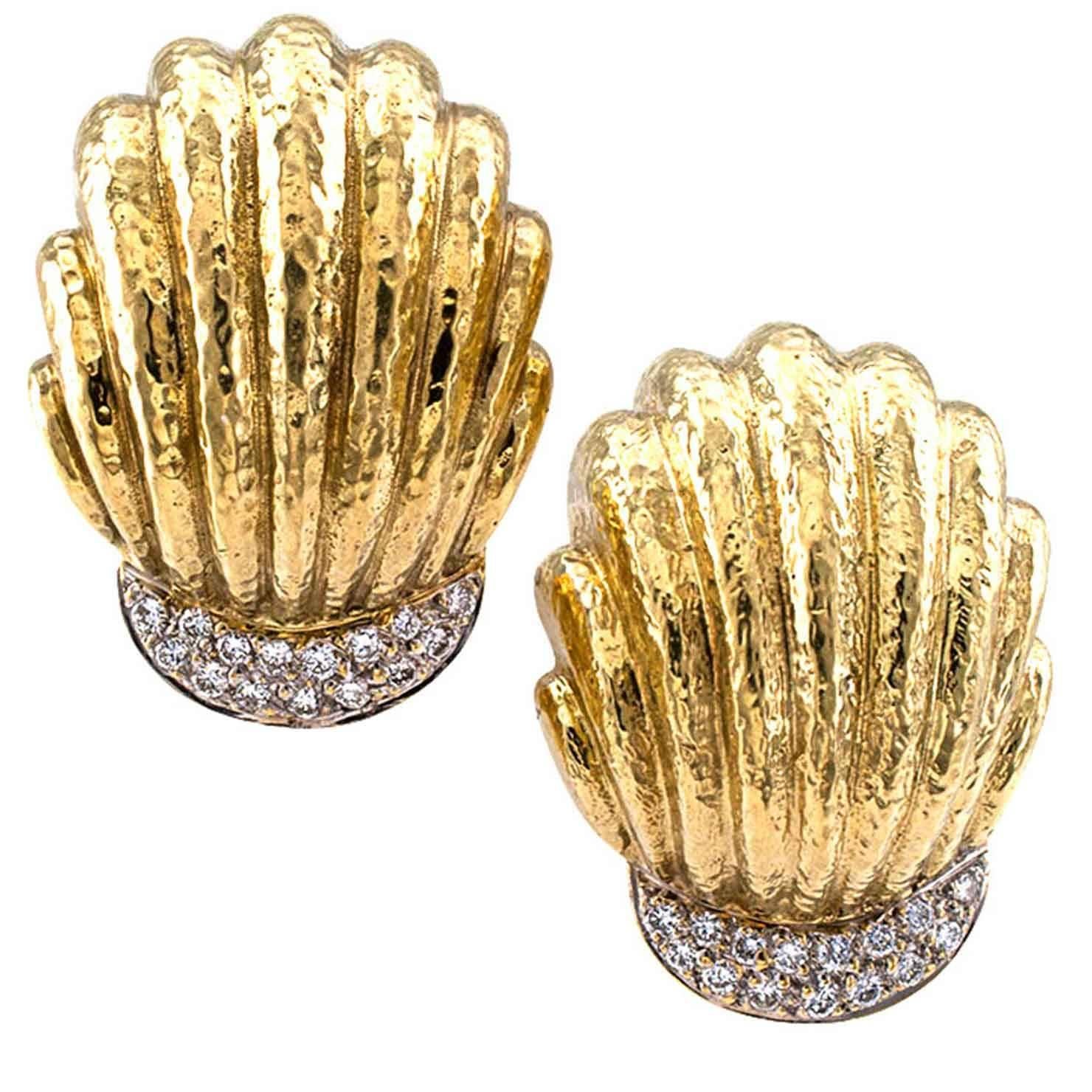 1960s Diamond Gold Domed Earrings 