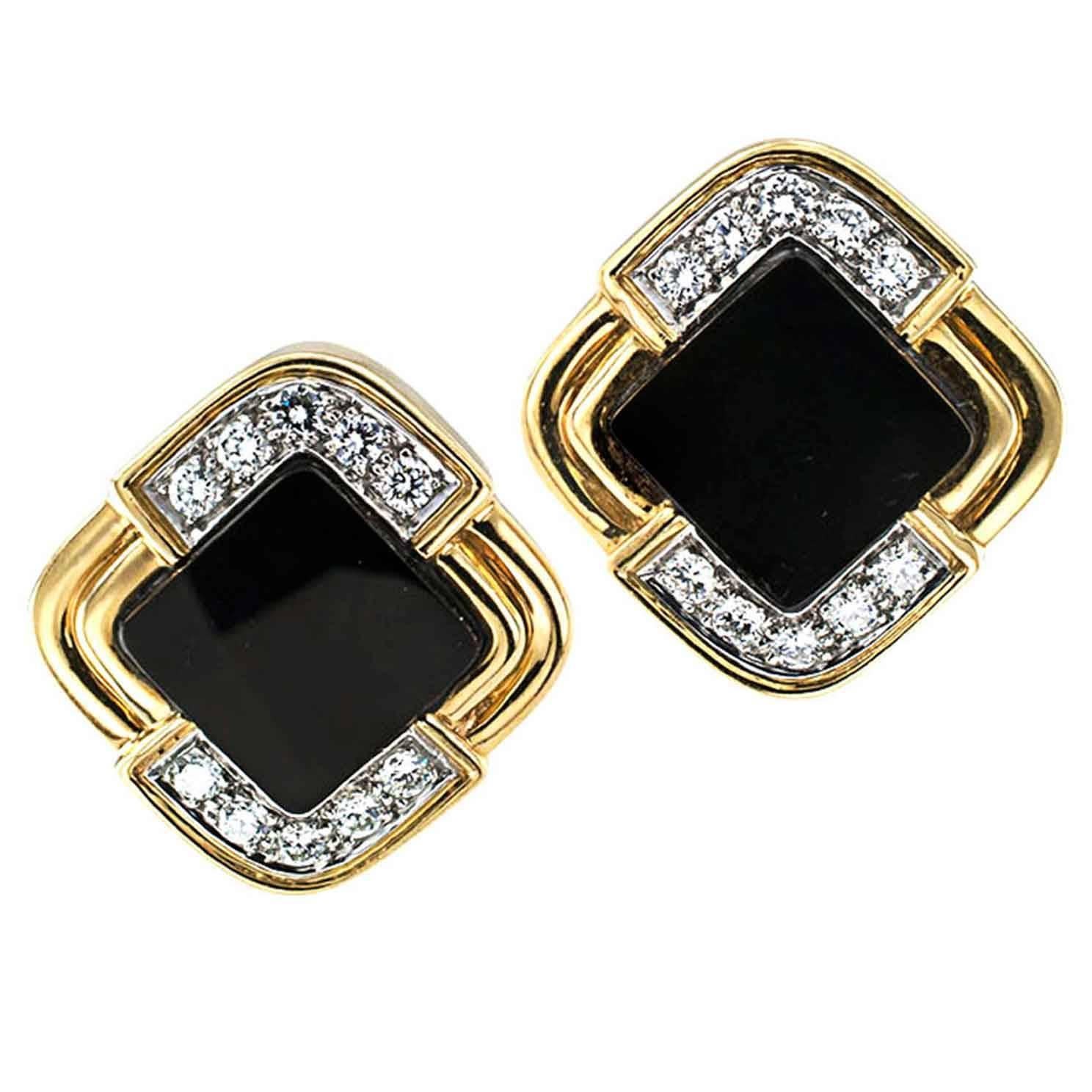 Onyx Diamond Gold Contemporary Earrings