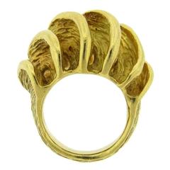 1970s Henry Dunay Gold Textured Wave Dome Ring 11