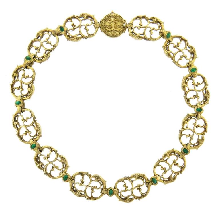 Paul Lantuch Emerald Diamond Gold Snake Link Necklace at 1stDibs paul