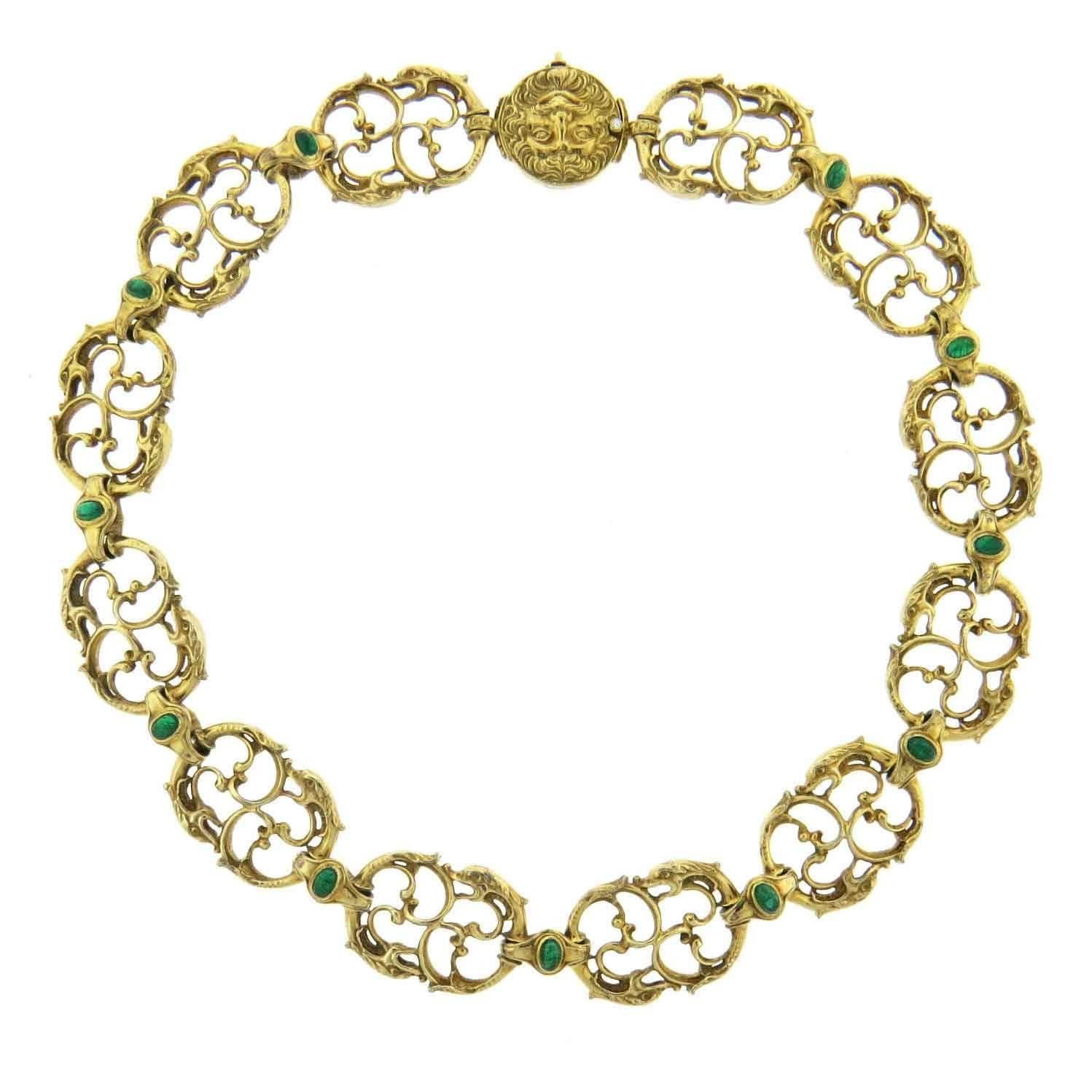 Paul Lantuch Emerald Diamond Gold Snake Link Necklace