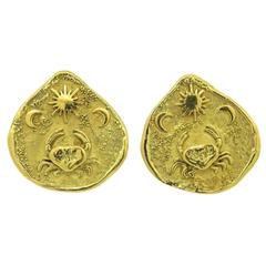 Elizabeth Gage Gold Crab Medallion Earrings