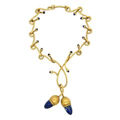 Vintage 1960s Italian Sodalite Gold Acorn Necklace