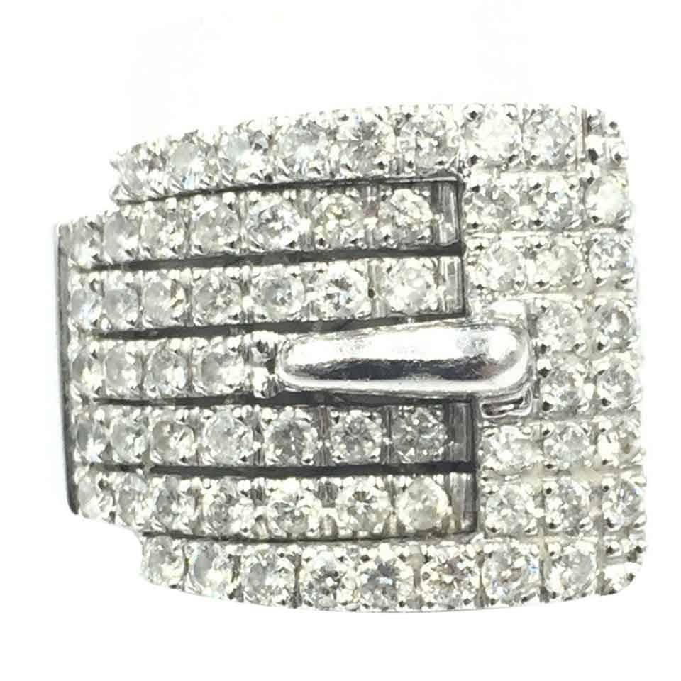 Signed Michael Cristoff Fabulous White Gold and 1.75 Carats Diamonds Buckle Ring For Sale