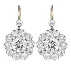 6.18 Carats Diamonds Gold Platinum Cluster Earrings