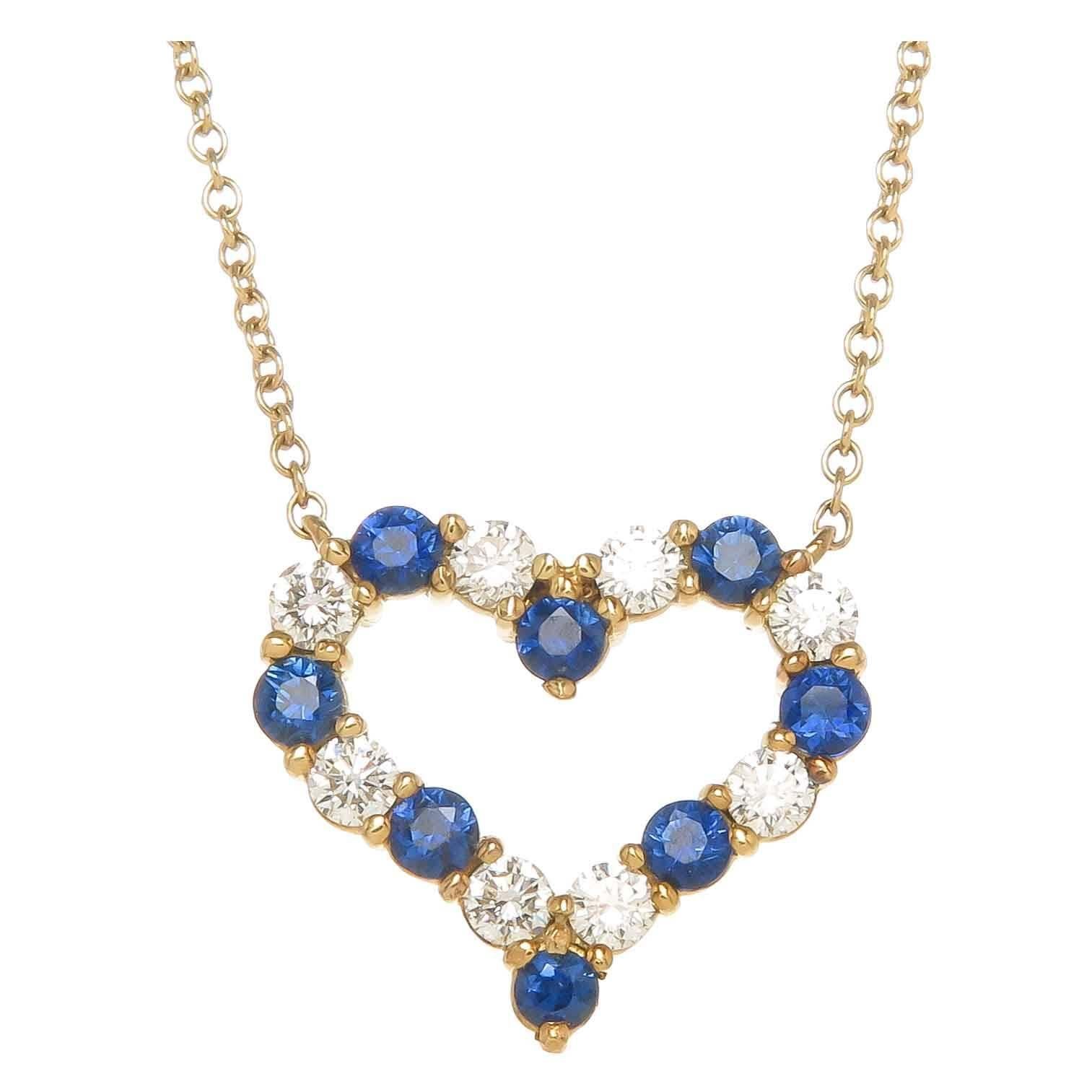 Tiffany & Co. Sapphire Diamond Gold Heart Pendant