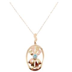 Retro Yellow gold and Natural Zircon Pendant with Chain