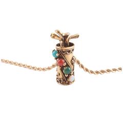 Gemstone Gold Golf Bag Pendant with Chain