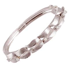 Pearl Diamond Gold Hinged Bangle Bracelet