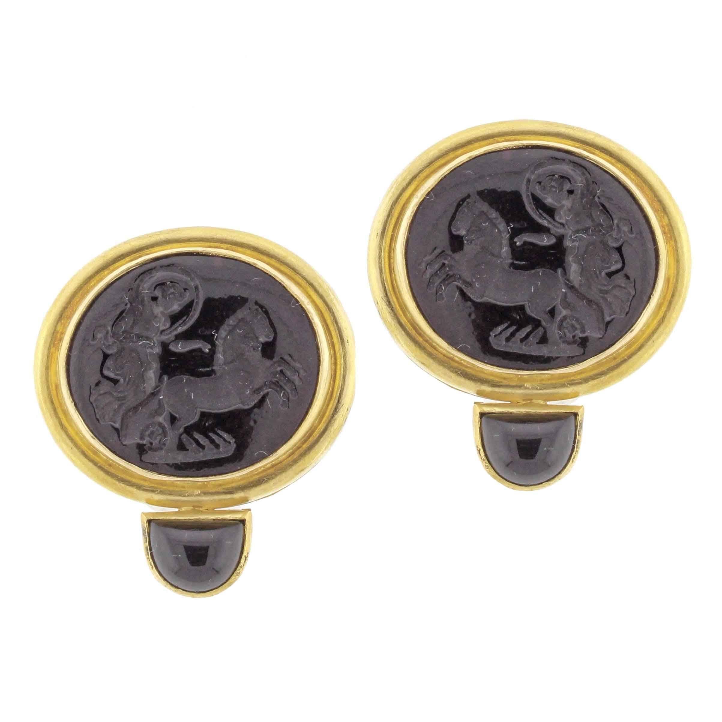 Elizabeth Locke Black Murano Onyx Gold Earrings