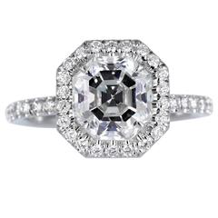 2.37 Carat GIA Certificate Asscher Cut Diamond Platinum Halo Ring
