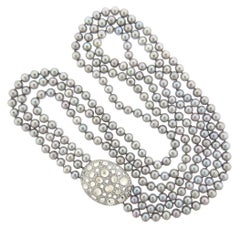 Impressive Ivanka Trump Grey Pearl Diamond Crystal Gold Necklace 