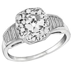 3.40 Carat GIA Cert Old Mine Brilliant Diamond Platinum Engagement Ring