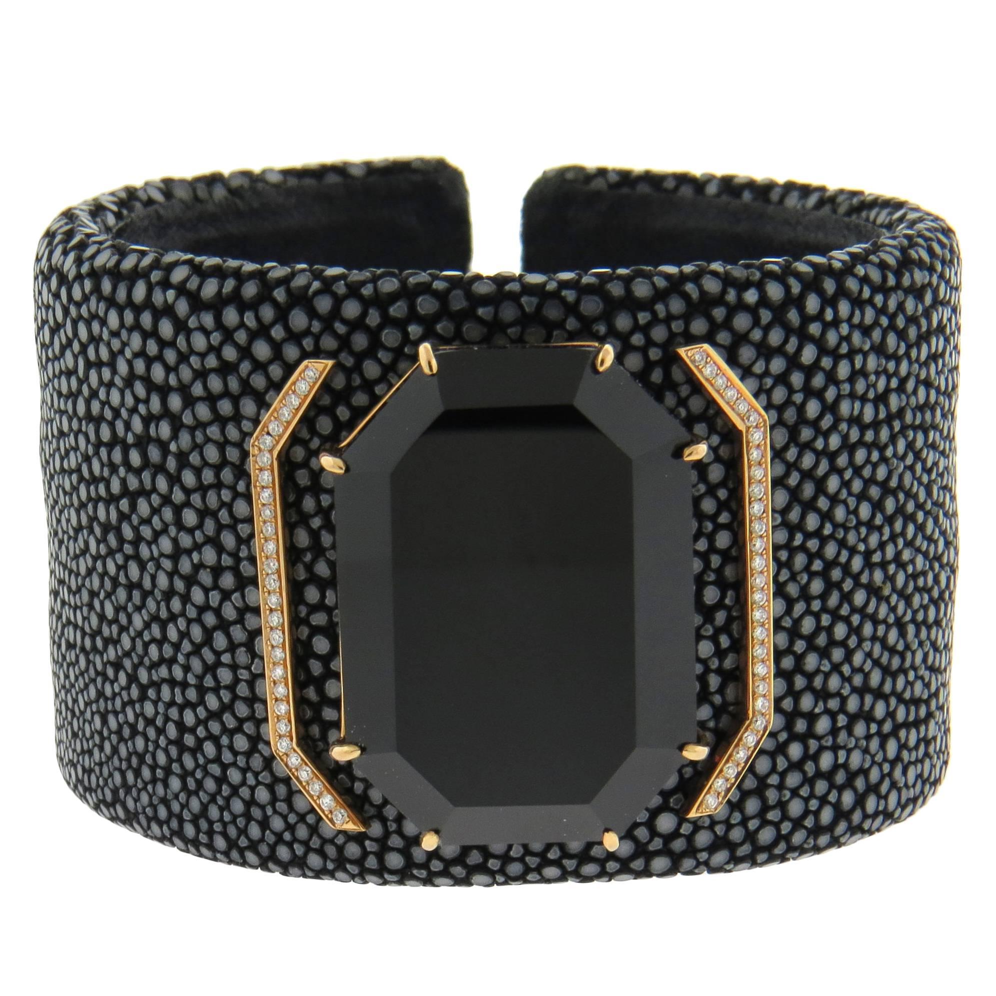 Ivanka Trump Stingray Black Onyx Diamond Gold Cuff Bracelet 