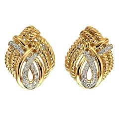 Diamond Gold Four Line Twist Earrings 12