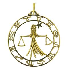 French Gold Libra Zodiac Pendant