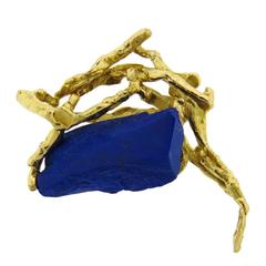 Julia Plana Handcrafted Lapis Gold Brooch Pin