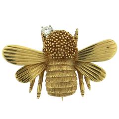 Vintage Diamond Gold Bee Insect Brooch Pin
