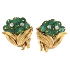 Gazdar Retro Emerald Diamond Gold Earrings
