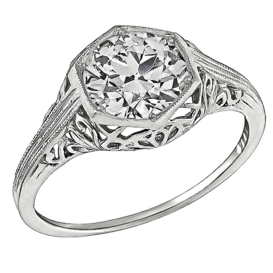 Bague de fiançailles édouardienne en platine avec diamant certifié GIA de 1,38 carat en vente