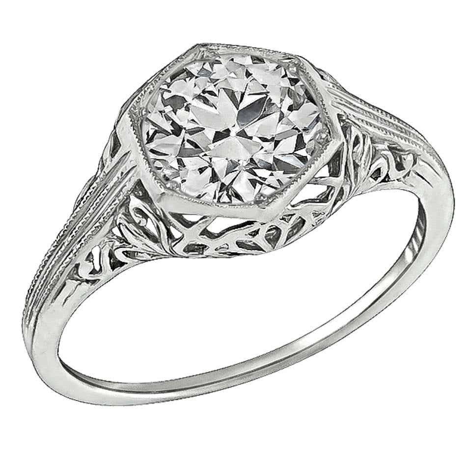 Edwardian 0.96 Carat Diamond Platinum Engagement Ring For Sale at 1stDibs