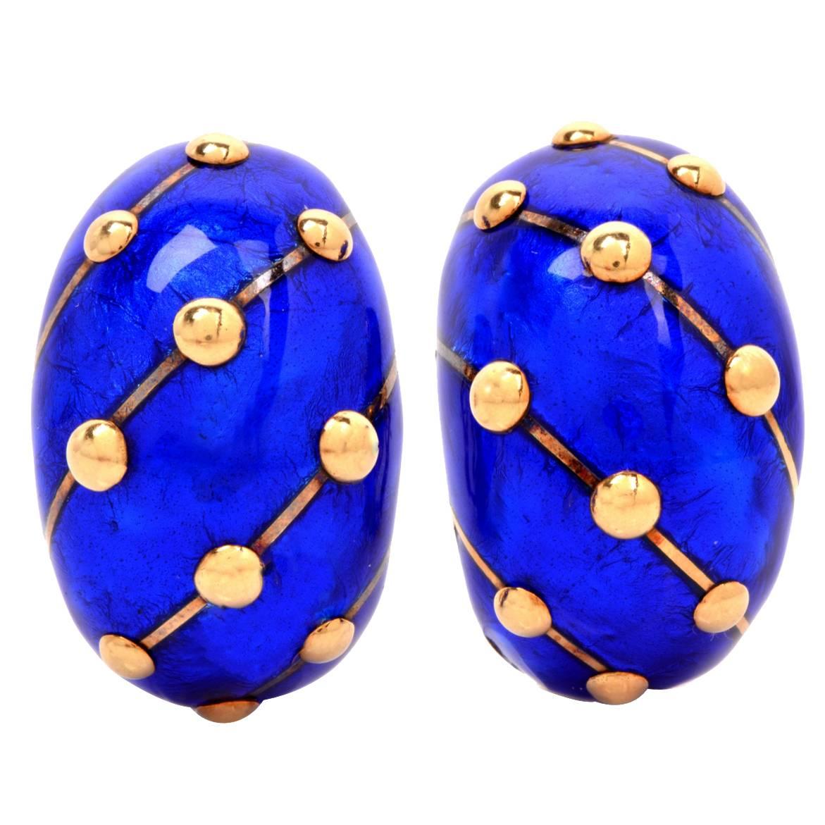 Tiffany & Co. Jean Schlumberger Enamel Gold Banana Clip Earrings