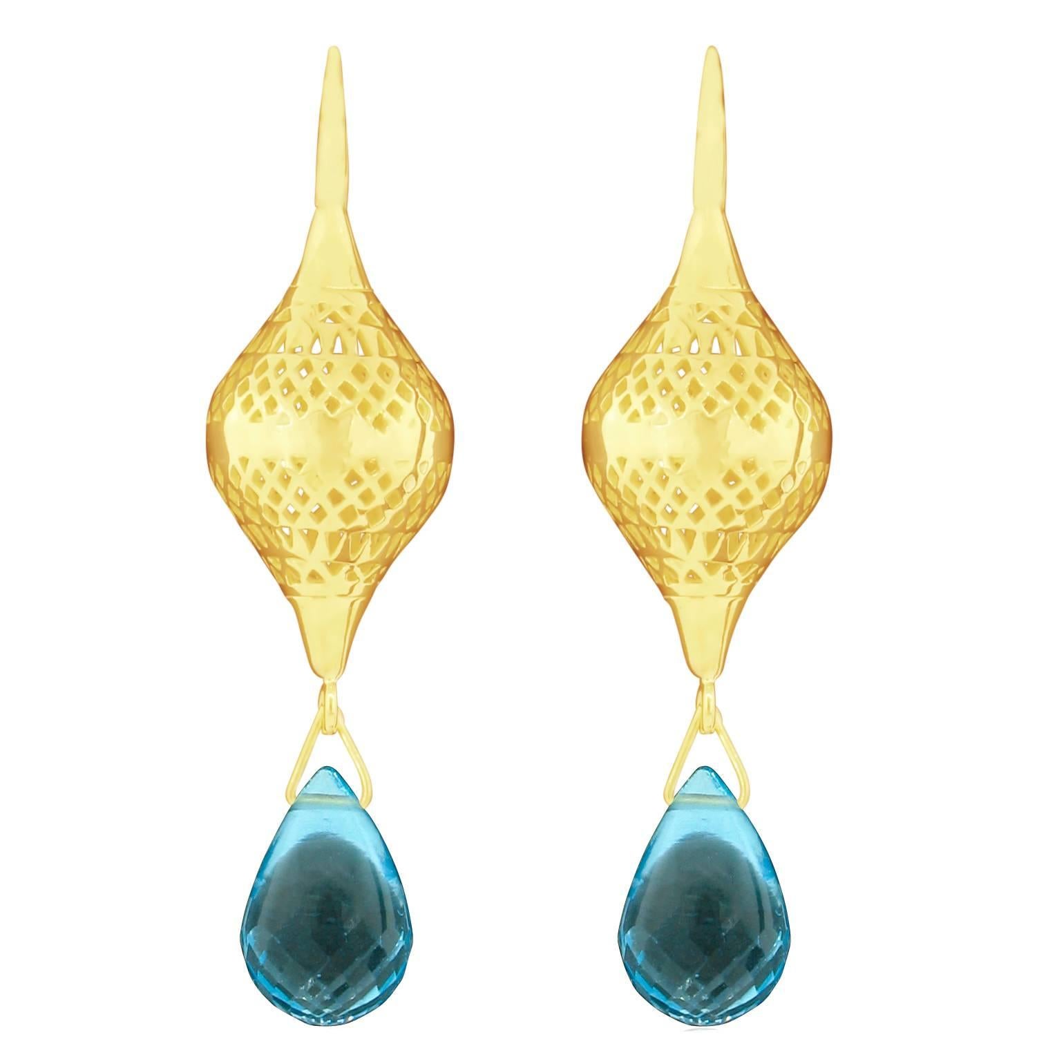 Ray Griffiths Blue Topaz and Crownwork Earrings