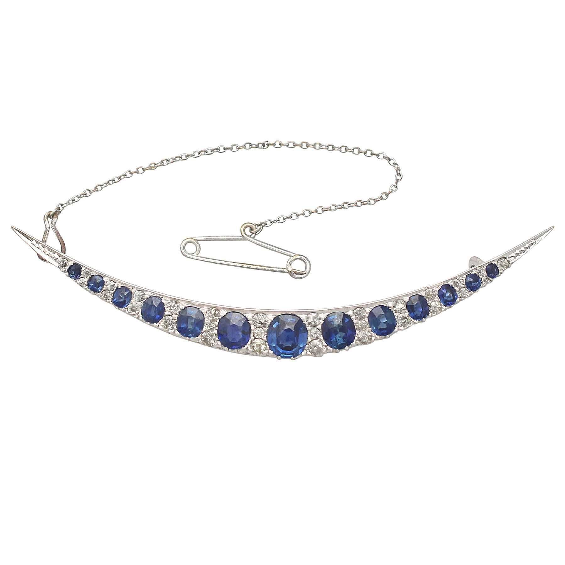 Antique Sapphire  Diamond Crescent Brooch