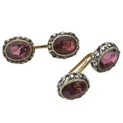 1950s Buccellati Garnet Silver Gold Cufflinks